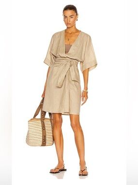 Neutral Beige Tie-Waist Kimono Swim Cover-Up